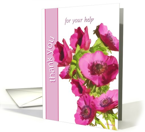 thank you for your help card pink anemones flowers card (622609)