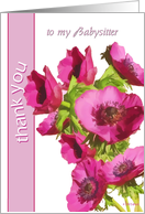 thank you to my babysitter card pink anemones flowers card