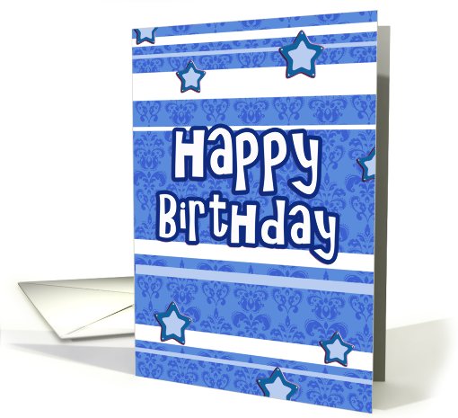 happy birthday stars stripes blue damask card (625387)
