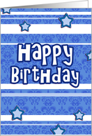 happy birthday stars stripes blue damask card
