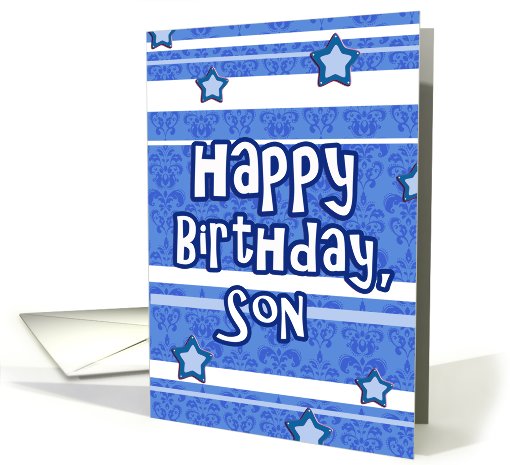 happy birthday son stars stripes blue damask card (625894)
