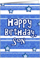 happy birthday son stars stripes blue damask card