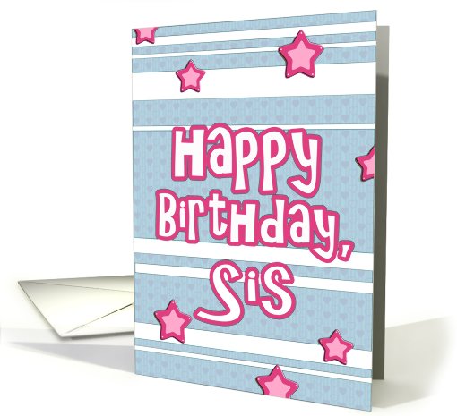 happy birthday sis stars stripes blue damask card (625900)
