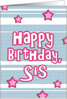 happy birthday sis stars stripes blue damask card