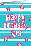happy birthday sis stars stripes turquoise pink card