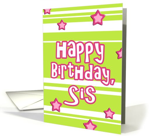 happy birthday sis stars stripes green pink card (625917)