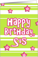 happy birthday sis stars stripes green pink card