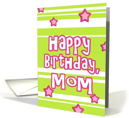 happy birthday mom  stars stripes green pink card (625935)