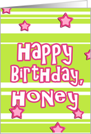 happy birthday honey pink green hearts stars stripes card