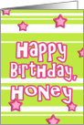 happy birthday honey pink green hearts stars stripes card