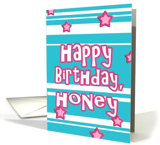 happy birthday honey pink turquoise hearts stars stripes card (625950)