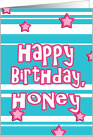 happy birthday honey pink turquoise hearts stars stripes card