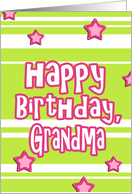 happy birthday grandma pink green stars stripes card
