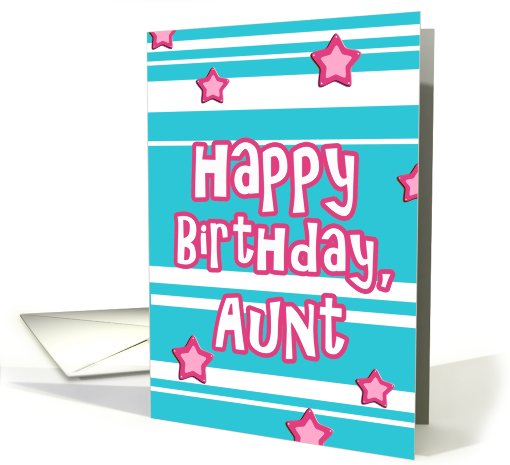 happy birthday aunt pink turquoise stars stripes card (627579)