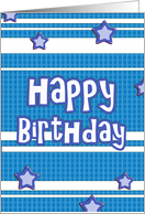 Happy Birthday Blue Stripes and Stars card