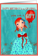 happy birthday to my grandma cute girl with balloon orange turquoise card