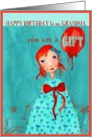 happy birthday to my grandma cute girl with balloon orange turquoise card