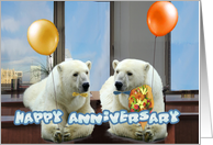 happy anniversary, office, polar bears with balloons card