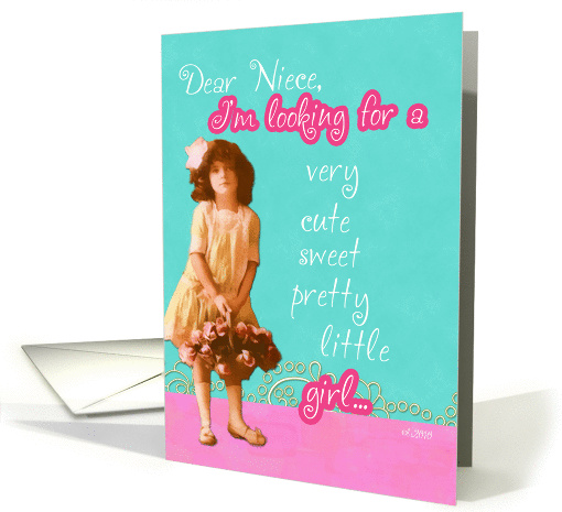 niece flower girl, vintage girl with basket of flowers card (639968)