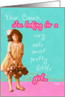 cousin flower girl invitation, vintage girl with basket of flowers card