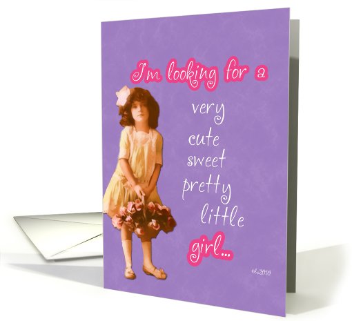 flower girl invitation, vintage girl with basket of flowers card