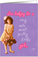 flower girl invitation, vintage girl with basket of flowers card