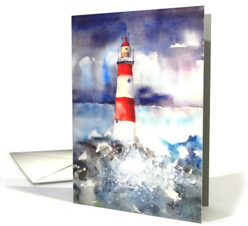 lighthouse in storm watercolor painting card (646208)