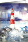 lighthouse in storm watercolor painting card