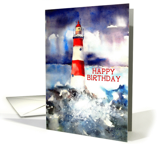 Christian birthday, lighthouse watercolor card (646313)
