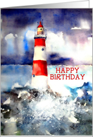 Christian birthday, lighthouse watercolor card