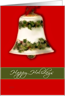 happy holidays merry christmas bell, red green card