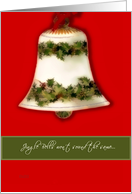 missing you christmas card bell red green card