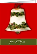from all of us christmas card bell red green card