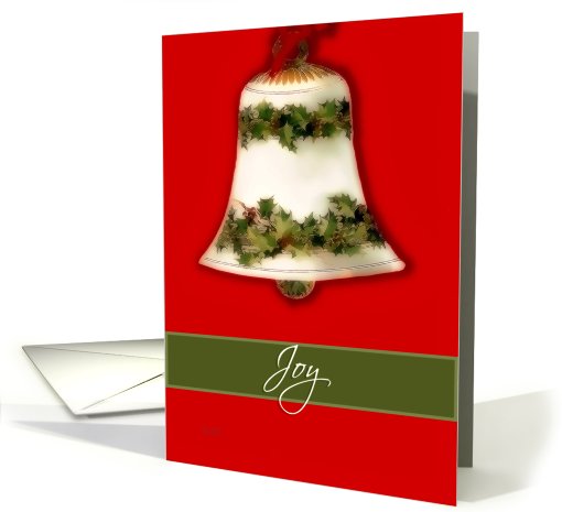 joy christmas card bell red green card (650223)