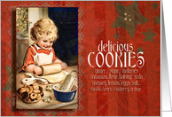 Delicious cookies, Christmas cookie recipe card, vintage image card