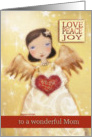 love peace joy christmas blessings to a wonderful mom folk art angel card