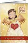 love, peace, joy, christmas blessings to my wonderful grandpa, folk art angel card