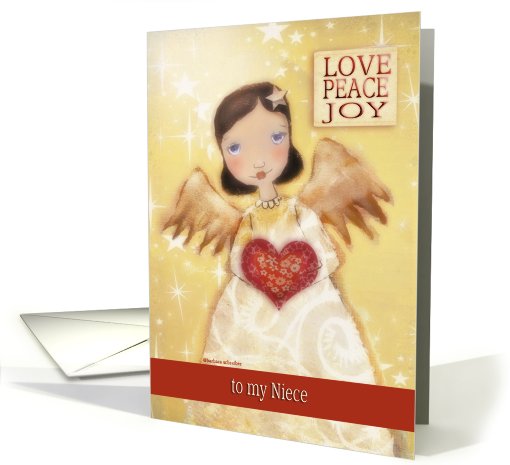 love, peace, joy, christmas blessings to niece, folk art angel card