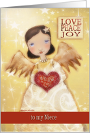love, peace, joy, christmas blessings to niece, folk art angel card