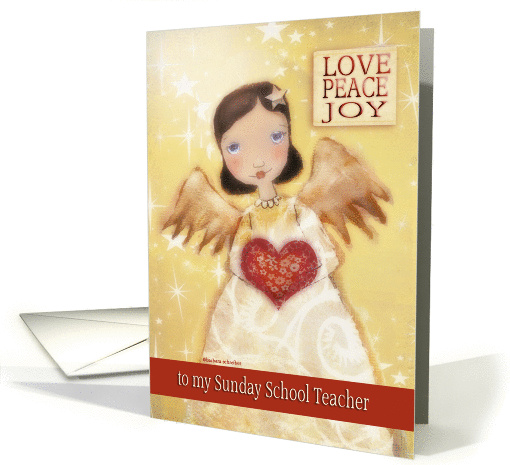love, peace, joy, christmas blessings to sunday school teacher, card