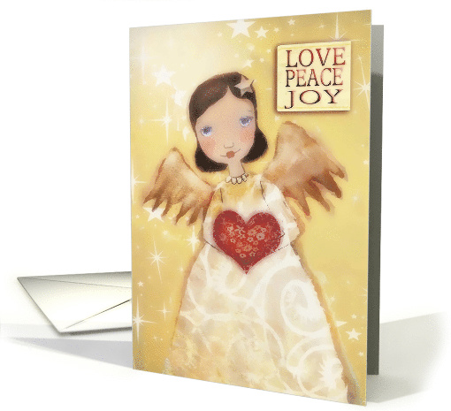 Love, Peace, Joy, Merry Christmas, Folk Art Angel card (659391)