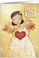 Love, Peace, Joy, Merry Christmas, Folk Art Angel card