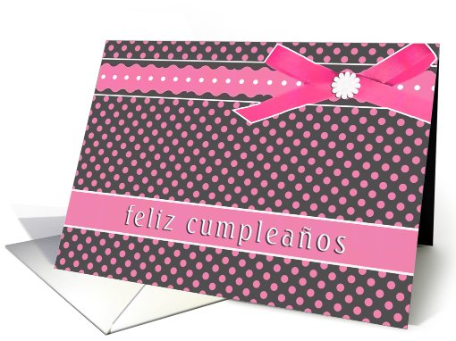 pink feliz cumpleanos spanish happy birthday card polka... (663126)