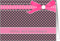 pink tillykke med fdselsdagen danish happy birthday card polka dots ribbon bow card