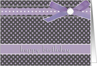Happy Birthday Business Purple Polka Dots Ribbon and Bow Effect card