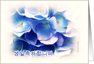 korean happy birthday, hydrangea card