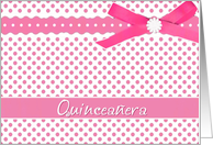 mis quince anos, pink polka dots, ribbon bow effect, Quinceaera invitation card