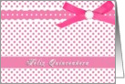 mis quince anos, pink polka dots, ribbon bow effect, Quinceaera congratulations card