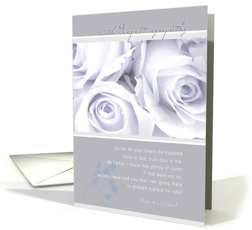 sympathy,  john 14:1 christian, elegant white roses card (668171)