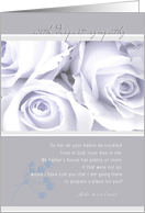 sympathy, john 14:1 christian, elegant white roses card